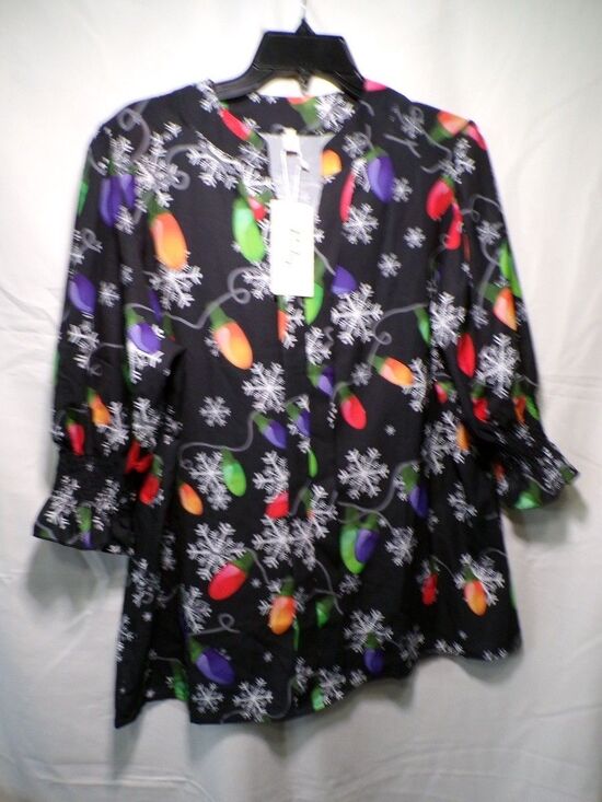 Roshop Tops - Roshop Women's Tunic Blouse XL Black Multicolor Holiday Christmas Print